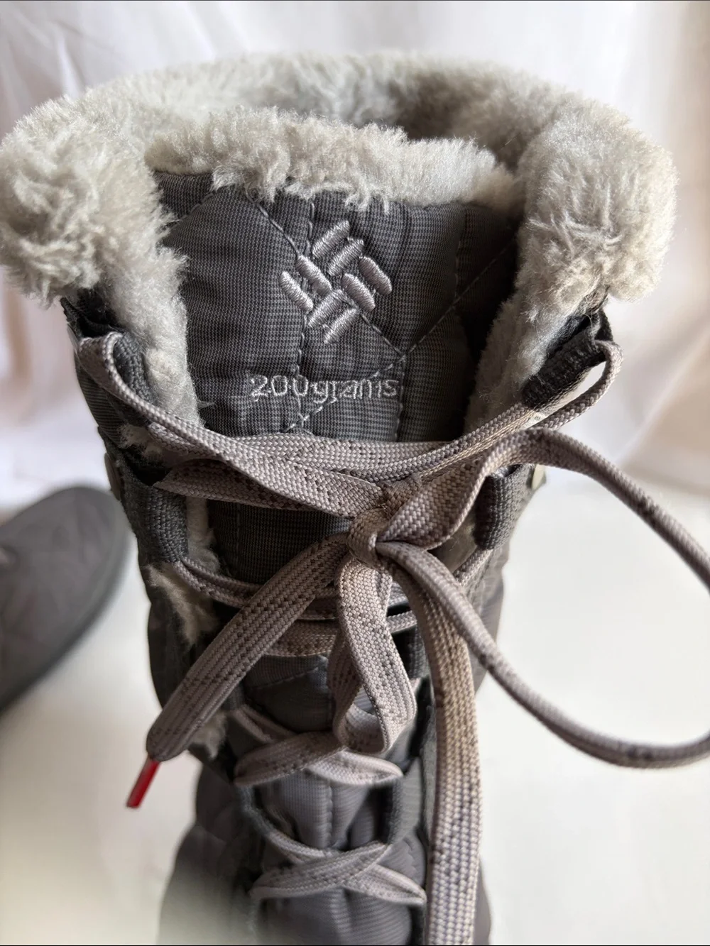 Columbia Omni-Grip Waterproof  Gray Quilted Faux-Fur Trim Winter Boots